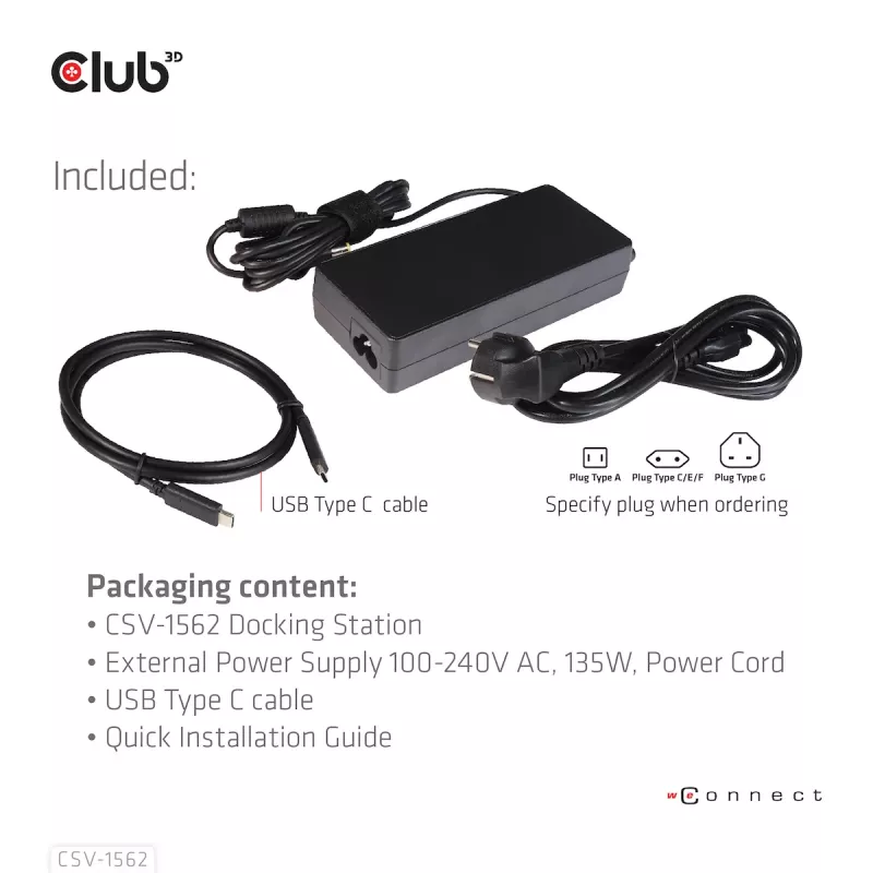 CLUB3D CSV-1562 to uniwersalna stacja dokująca USB3.2 Gen1 Type-C z potrójnym wyjściem 4K30Hz, certyfikowana DisplayLink®. Uniwersalna stacja dokująca z ładowaniem