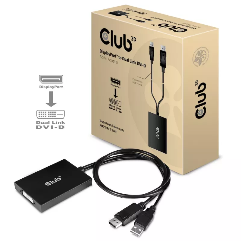 CLUB3D DisplayPort na Dual Link DVI-D z HDCP ON wersja aktywny adapter M/F