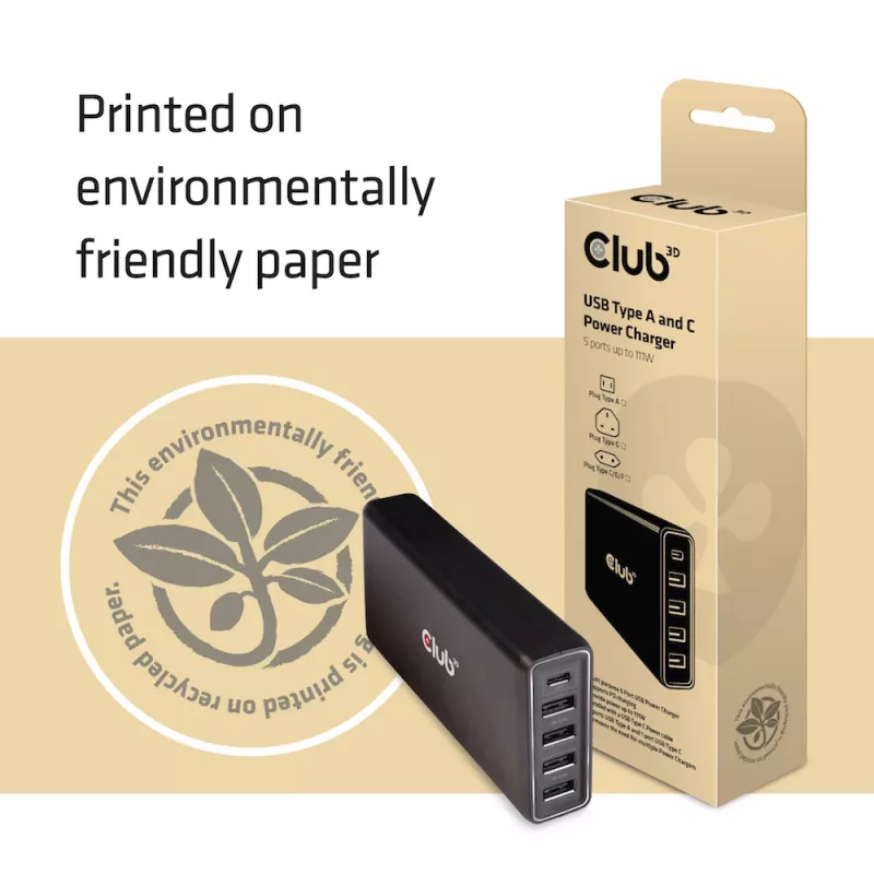 Ładowarka USB CLUB3D typu A i C, 5 portów do 111W