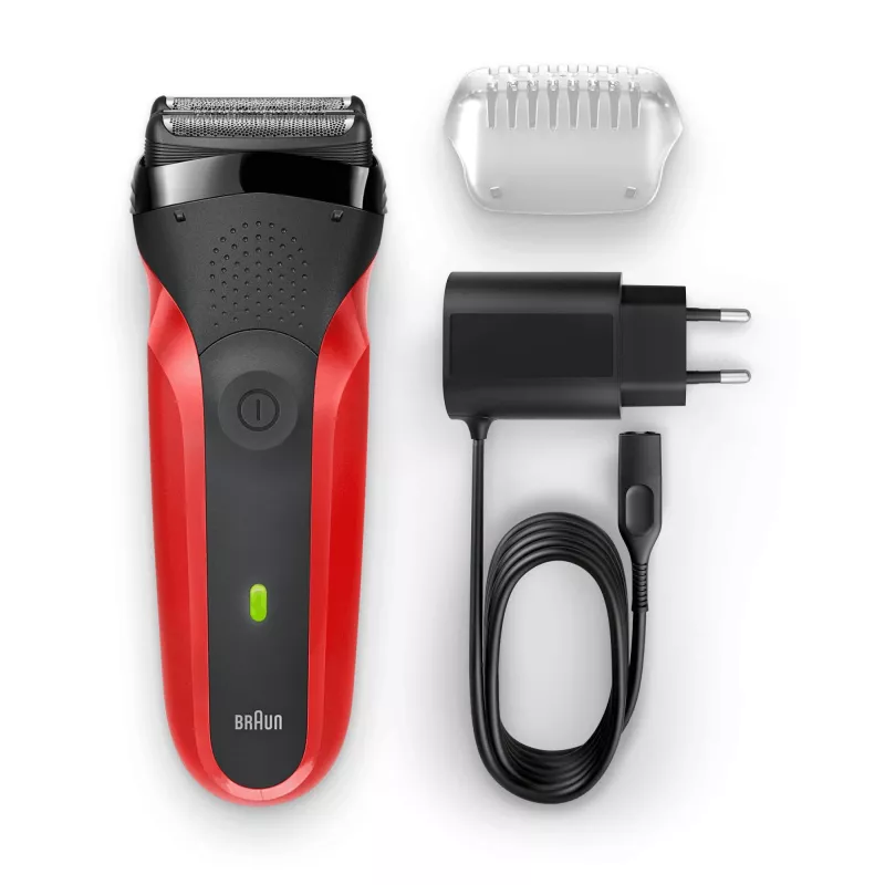 Braun Series 3 300s Golarka foliowa z trymerem Czarny, Czerwony