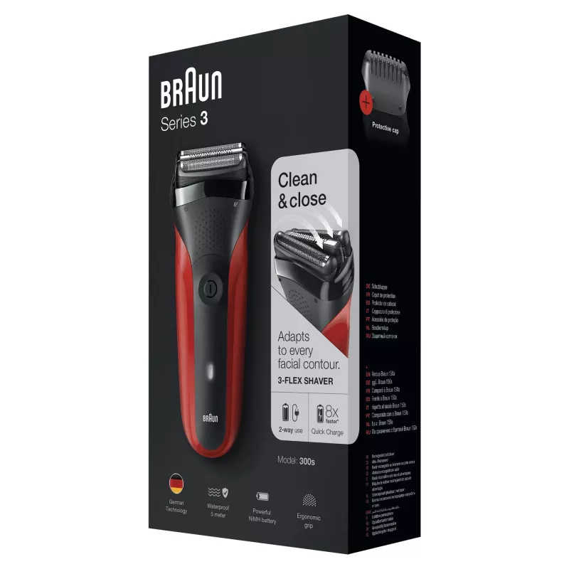 Braun Series 3 300s Golarka foliowa z trymerem Czarny, Czerwony