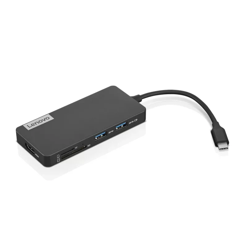 Stacja dokująca Lenovo GX90T77924 — hub USB-C z HDMI 1.4, 2×USB-A 3.2 Gen1, USB‑2.0, czytnik kart microSD, szary