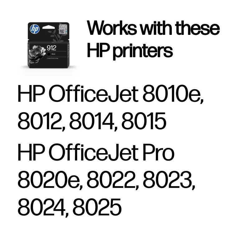 HP 912 Czarny oryginalny wkład z tuszem, czarny, 1 szt., 250 stron