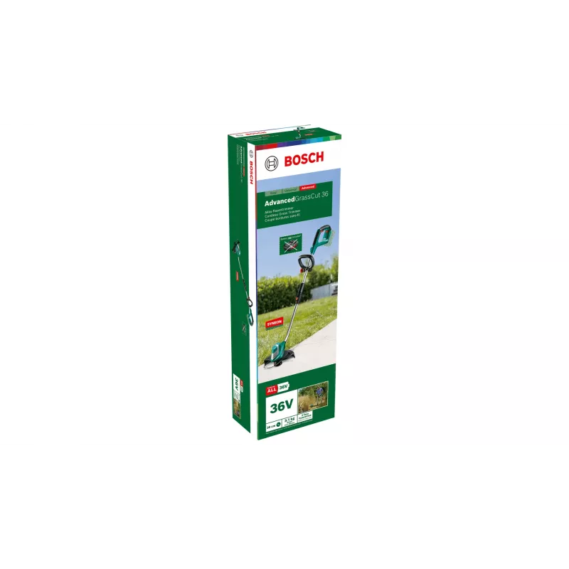Bosch AdvancedGrassCut 36 Akumulatorowa wykaszarka do trawy Baretool, Podkaszarka żyłkowa, 30 cm, Żyłka nylonowa, Uchwyt pętlowy D, 1,6 mm, 6 m