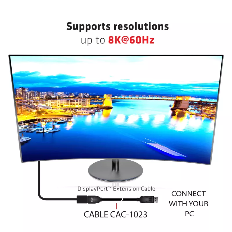 Kabel przedłużający CLUB3D DisplayPort 1.4 8K60Hz DSC 1.2 HBR3 HDR dwukierunkowy M/F 3m/9.84ft