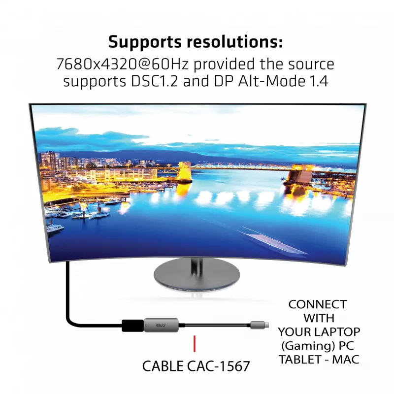 Aktywny adapter CLUB3D USB Type C do DisplayPort 1.4 8K60Hz HBR3