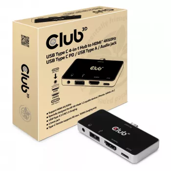 CLUB3D USB Type C 4-w-1 Hub do HDMI™ 4K60Hz USB Type C PD / USB Type A / Gniazdo audio