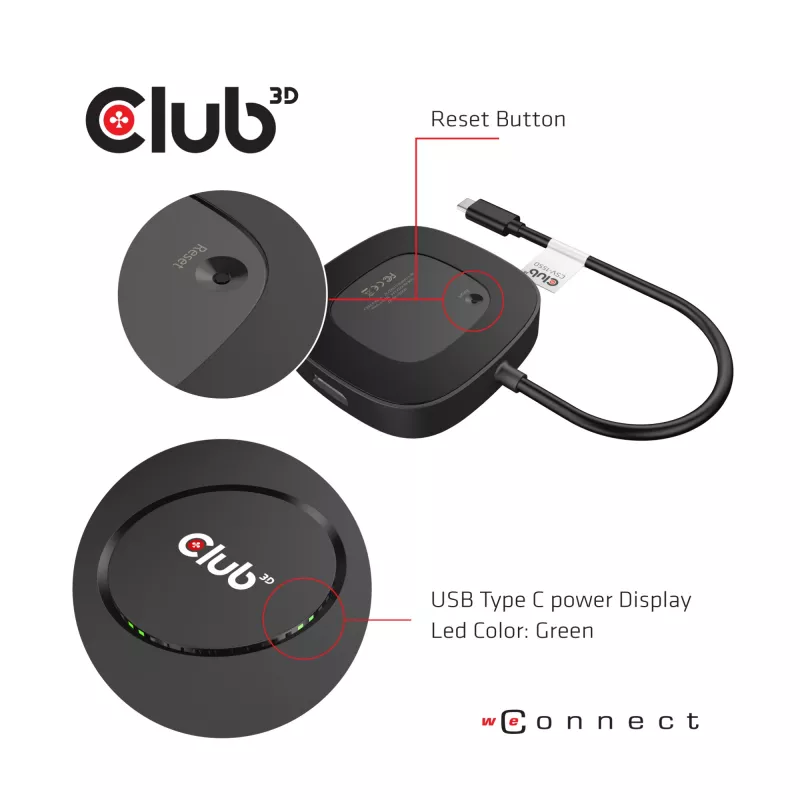 CLUB3D USB Type C 3.2 Gen 1 Multi Stream Transport (MST) Hub DisplayPort 1.4 Triple Monitor