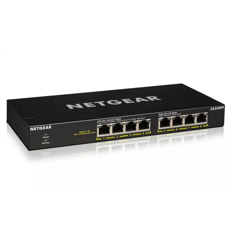 NETGEAR GS308PP Niezarządzalny Gigabit Ethernet (10/100/1000) Power over Ethernet (PoE) Czarny