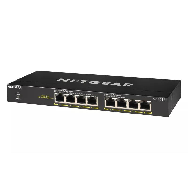 NETGEAR GS308PP Niezarządzalny Gigabit Ethernet (10/100/1000) Power over Ethernet (PoE) Czarny