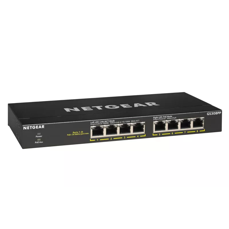 NETGEAR GS308PP Niezarządzalny Gigabit Ethernet (10/100/1000) Power over Ethernet (PoE) Czarny