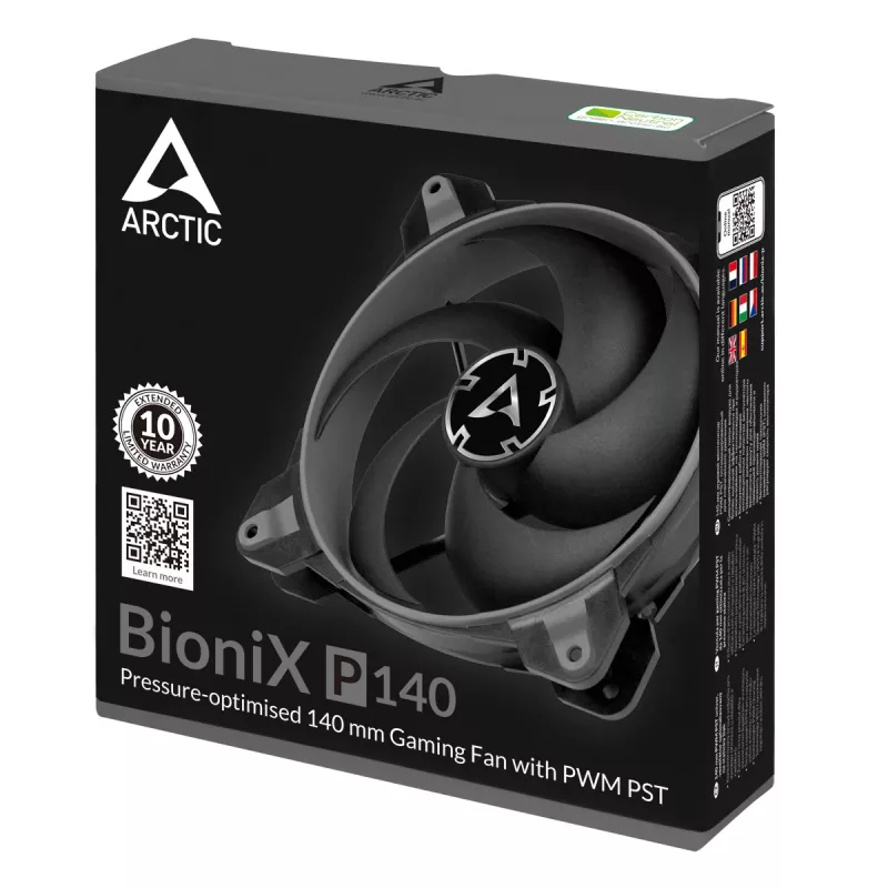 ARCTIC BioniX P140 (Szary) – Wentylator gamingowy 140 mm zoptymalizowany pod kątem ciśnienia, z PWM PST