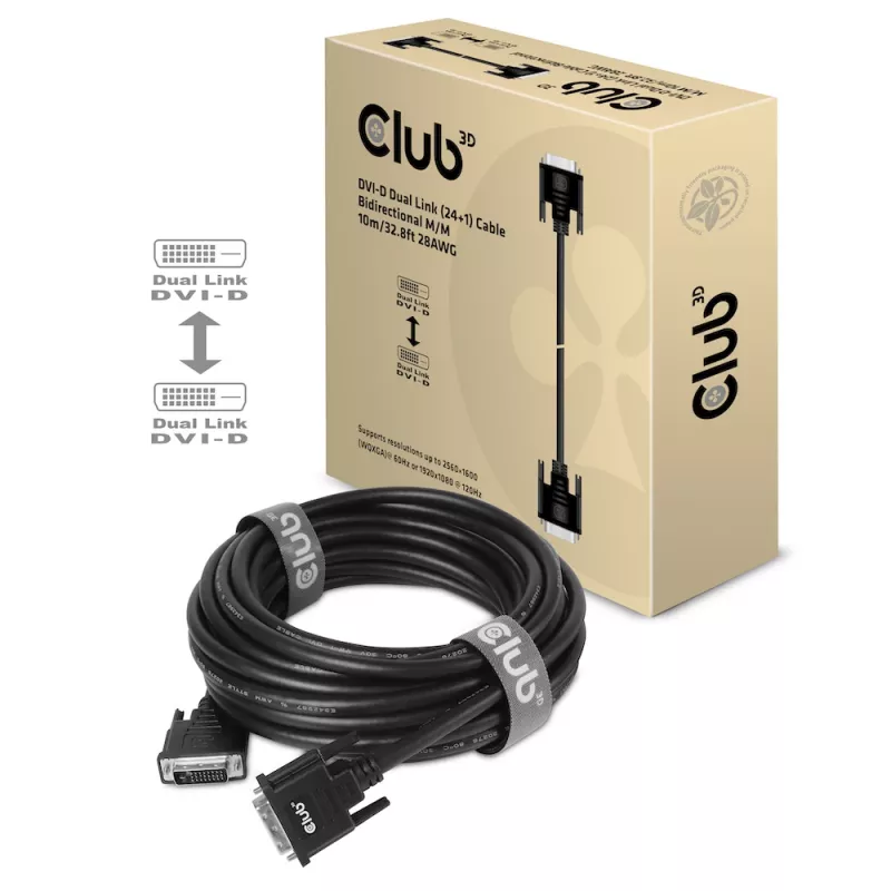 CLUB3D Kabel DVI-D Dual Link (24+1) Dwukierunkowy M/M 10m/32.8ft 28AWG