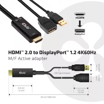 CLUB3D CAC-1331 adapter kabla wideo 0.25 m HDMI DisplayPort Czarny