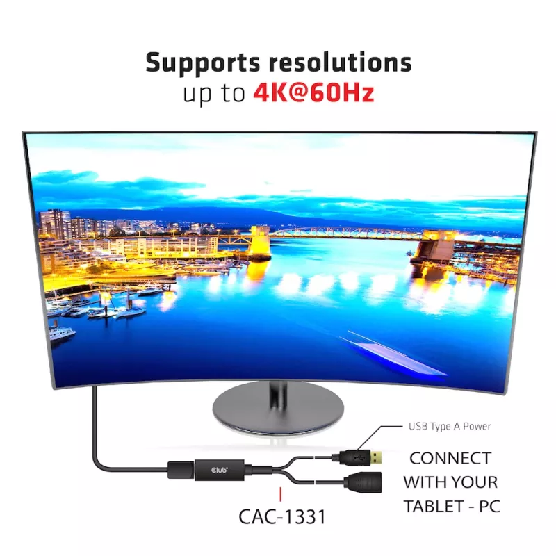 CLUB3D CAC-1331 adapter kabla wideo 0.25 m HDMI DisplayPort Czarny