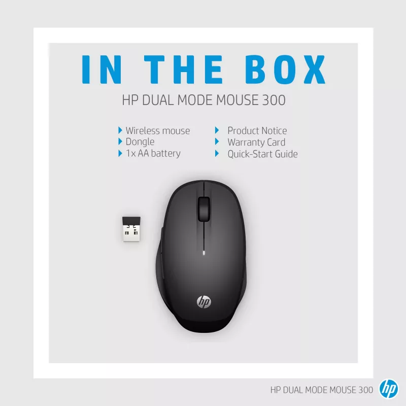 Mysz HP Dual Mode Black Mouse 300, praworęczna, optyczna, RF bezprzewodowa, 3600 DPI, czarna
