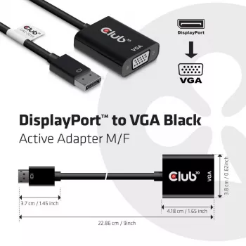 CLUB3D DisplayPort™ na VGA Czarny Aktywny Adapter M/F