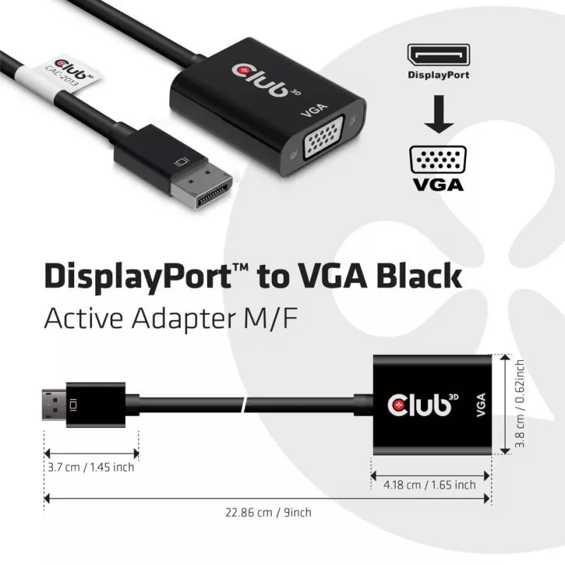 CLUB3D DisplayPort™ na VGA Czarny Aktywny Adapter M/F