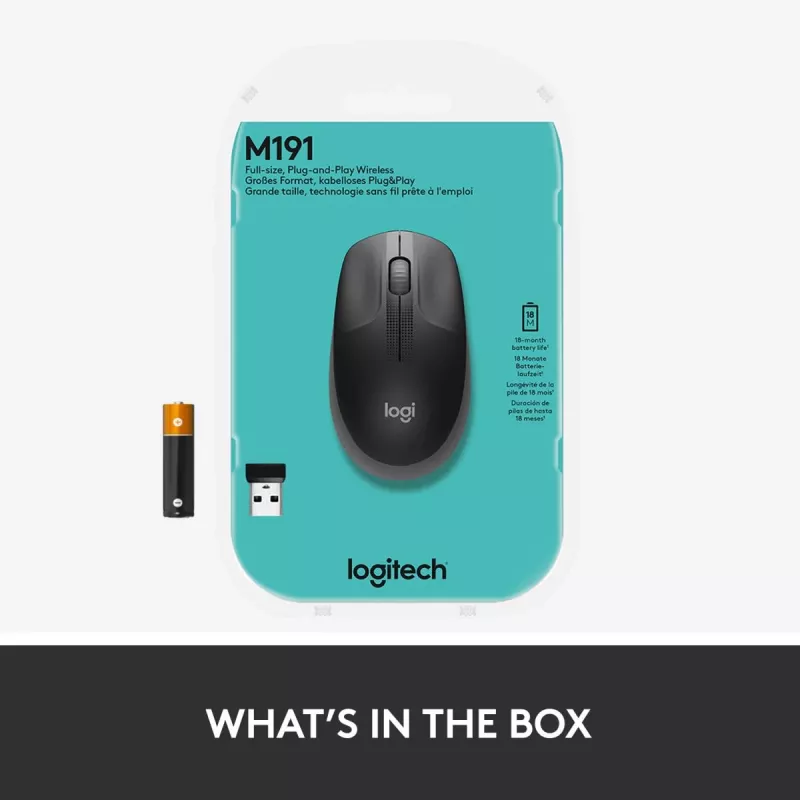 LOGITECH M190 Pełnowymiarowa mysz bezprzewodowa Węgiel