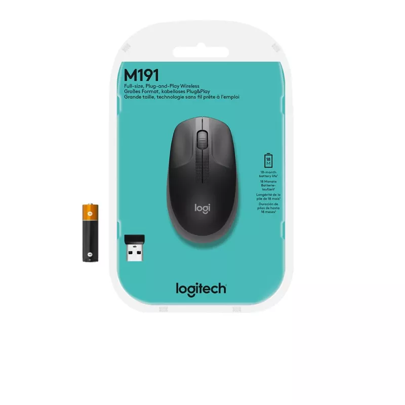 LOGITECH M190 Pełnowymiarowa mysz bezprzewodowa Węgiel