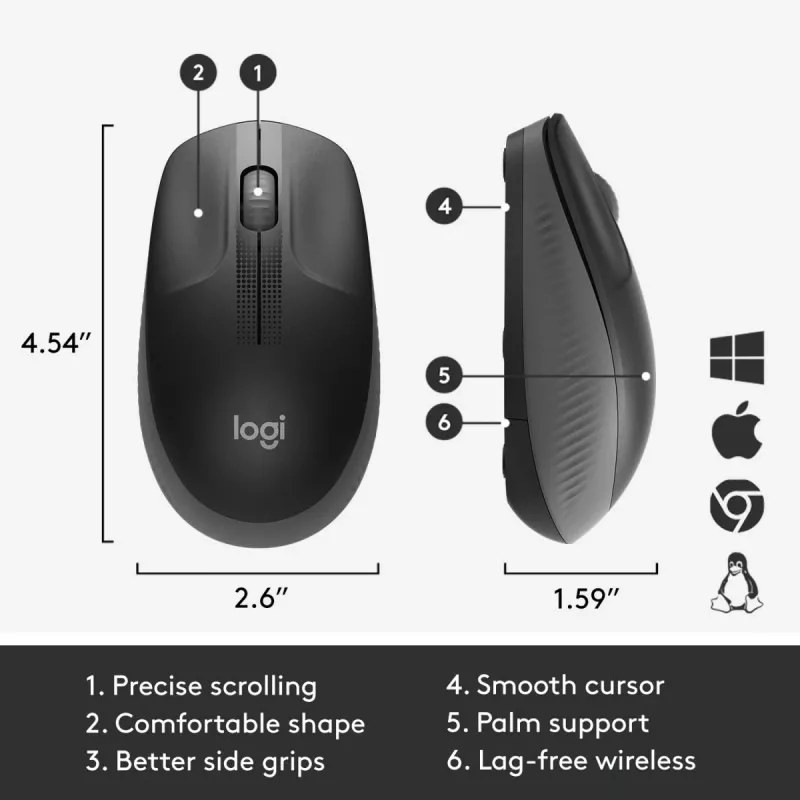 LOGITECH M190 Pełnowymiarowa mysz bezprzewodowa Węgiel