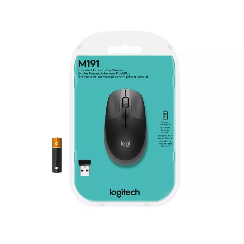 LOGITECH M190 Pełnowymiarowa mysz bezprzewodowa średni szary
