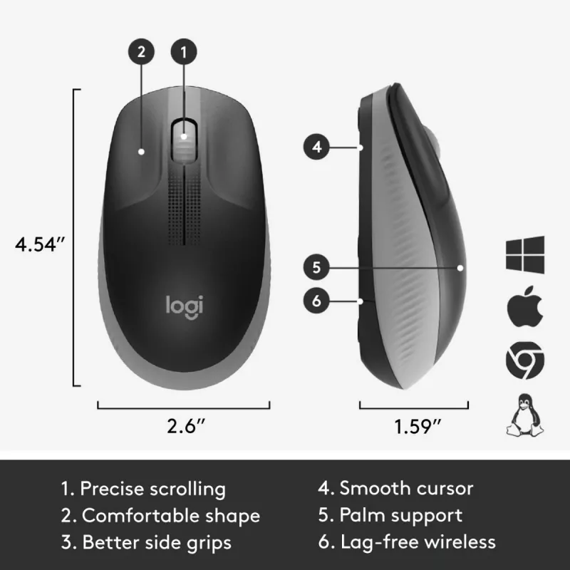 LOGITECH M190 Pełnowymiarowa mysz bezprzewodowa średni szary