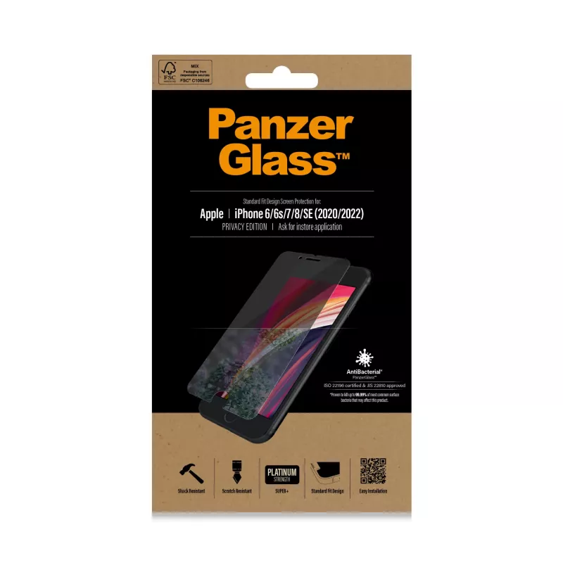 PanzerGlass ® Privacy Screen Protector iPhone SE (2020/2022) | 8 | 7 | 6 | 6s | Standard Fit