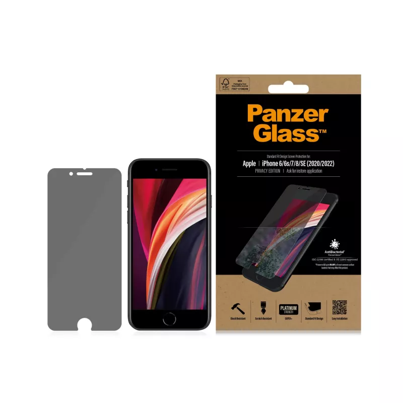 PanzerGlass ® Privacy Screen Protector iPhone SE (2020/2022) | 8 | 7 | 6 | 6s | Standard Fit