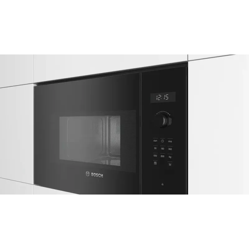 Wbudowana kuchenka mikrofalowa solo Bosch Serie 6 BFL524MB0 — 800 W, 20 L, grill, sterowanie dotykowe i pokrętłem, czarna