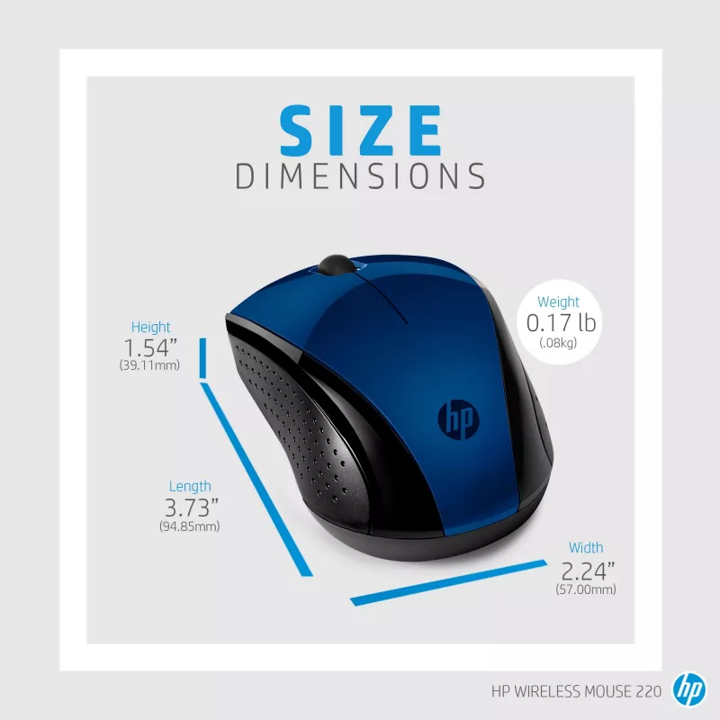 Mysz bezprzewodowa HP 220 (Lumiere Blue), oburęczna, RF, niebieska