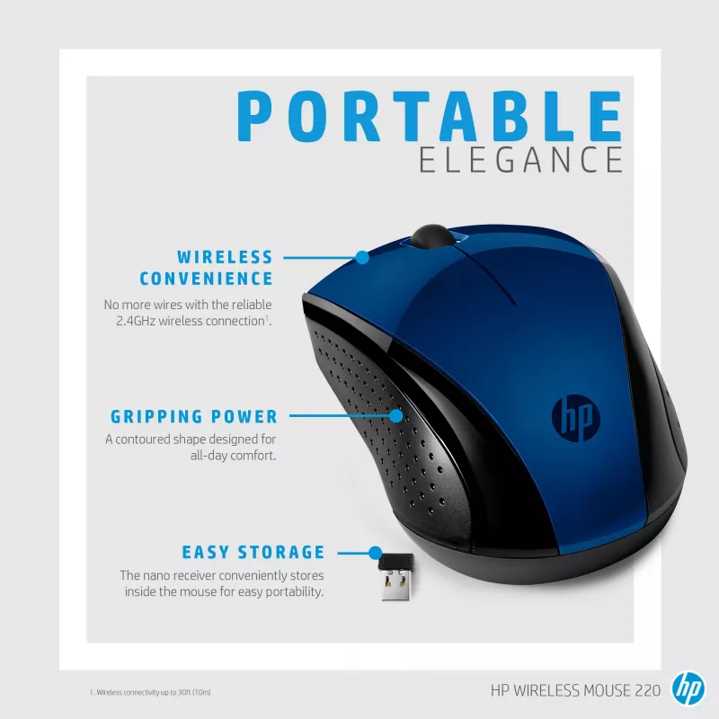 Mysz bezprzewodowa HP 220 (Lumiere Blue), oburęczna, RF, niebieska