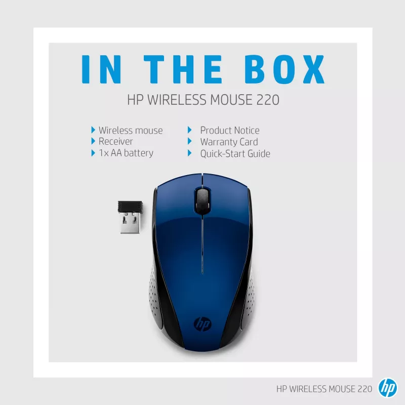 Mysz bezprzewodowa HP 220 (Lumiere Blue), oburęczna, RF, niebieska