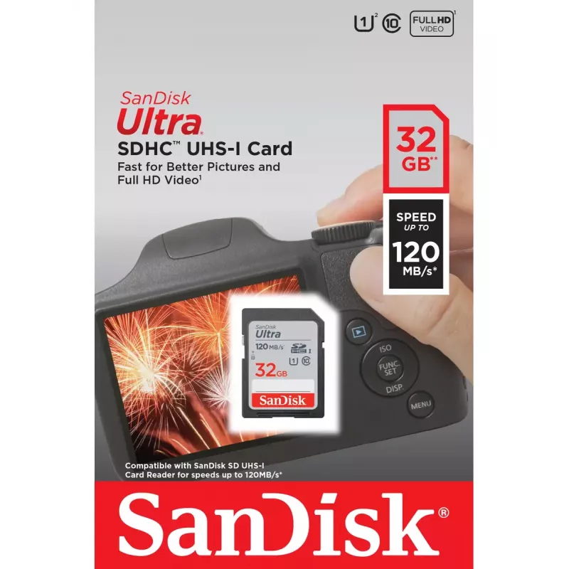 WESTERN DIGITAL SanDisk Ultra 32GB SDHC karta pamięci klasa 10 UHS-I 120MB/s (SDSDUN4-032G-GN6IN)