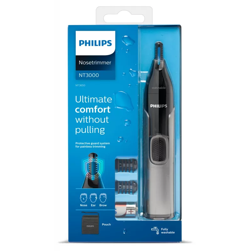 Philips Seria 3000 Trymer do nosa, uszu i brwi NT3650/16 zmywalny, z 2 nasadkami grzebieniowymi