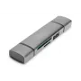 DIGITUS Combo Card Reader Hub (USB-C+USB 3.0) 1x SD, 1x MicroSD, 1x USB 3.0, szary