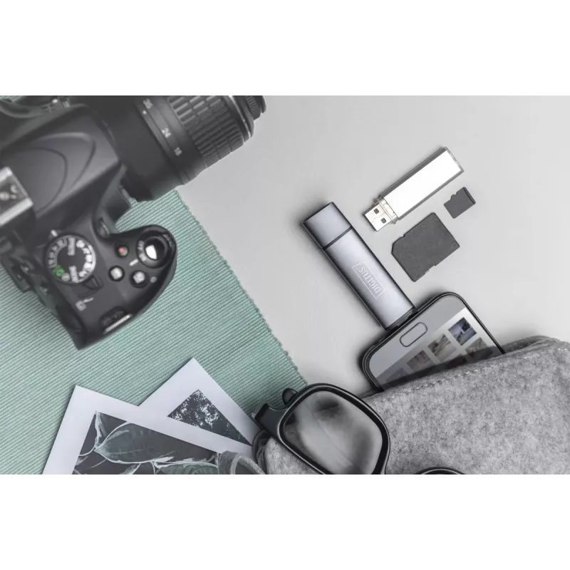 DIGITUS Combo Card Reader Hub (USB-C+USB 3.0) 1x SD, 1x MicroSD, 1x USB 3.0, szary