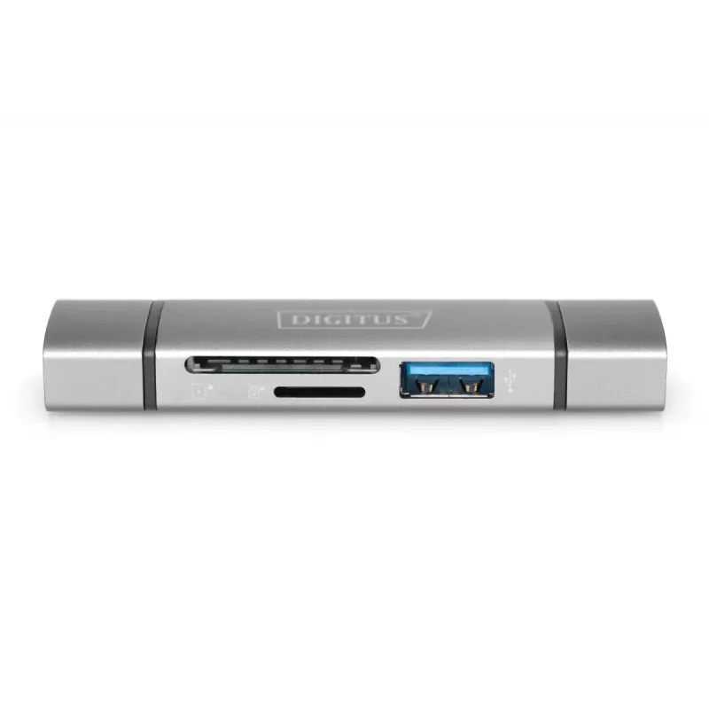 DIGITUS Combo Card Reader Hub (USB-C+USB 3.0) 1x SD, 1x MicroSD, 1x USB 3.0, szary