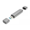 DIGITUS Combo Card Reader Hub (USB-C+USB 3.0) 1x SD, 1x MicroSD, 1x USB 3.0, szary