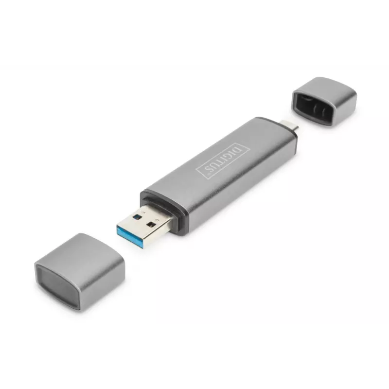 DIGITUS Combo Card Reader Hub (USB-C+USB 3.0) 1x SD, 1x MicroSD, 1x USB 3.0, szary