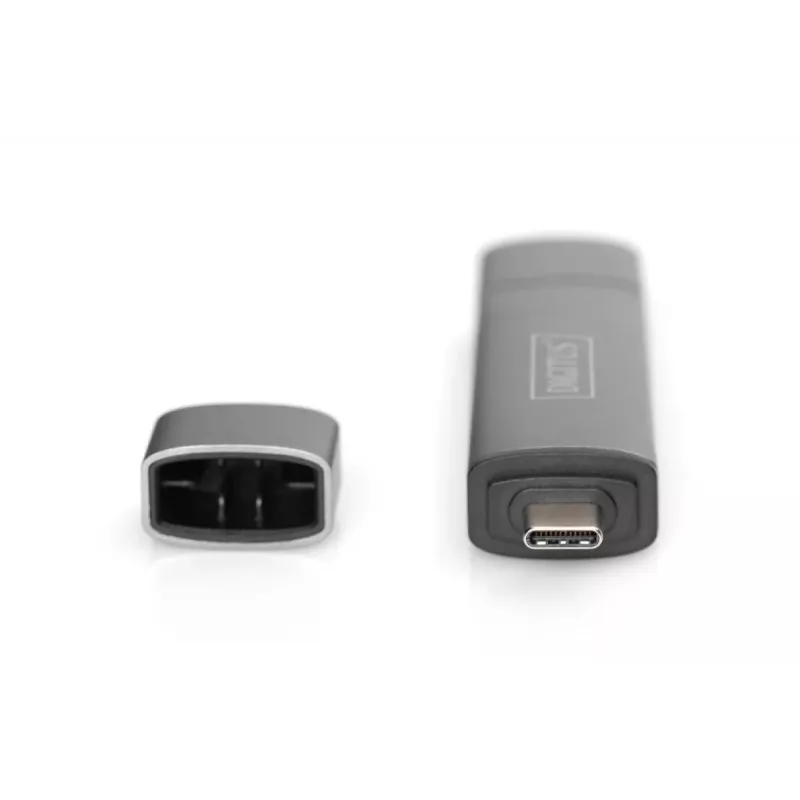 DIGITUS Combo Card Reader Hub (USB-C+USB 3.0) 1x SD, 1x MicroSD, 1x USB 3.0, szary