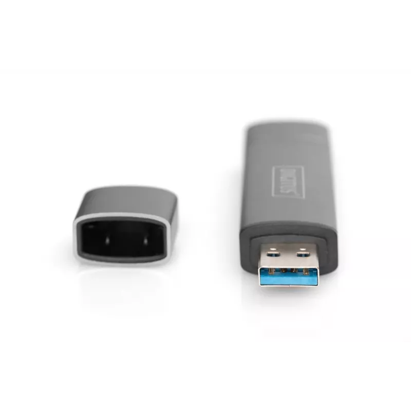 DIGITUS Combo Card Reader Hub (USB-C+USB 3.0) 1x SD, 1x MicroSD, 1x USB 3.0, szary