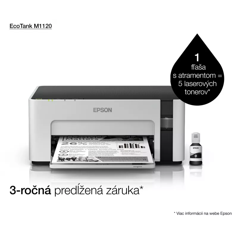 Drukarka atramentowa Epson EcoTank ET-M1120 — monochromatyczna, A4, 1440x720 DPI, Wi‑Fi, zbiornik atramentu z możliwością uzupełniania