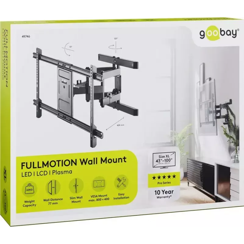 Uchwyt ścienny Goobay TV Pro FULLMOTION (XL) 60 kg 43–100 cali