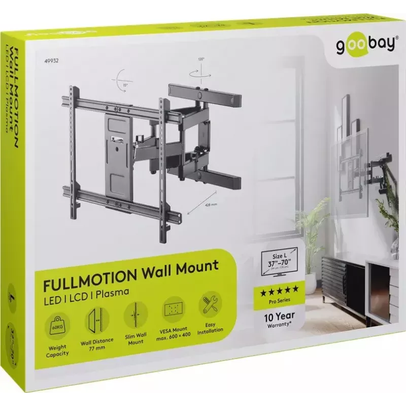 Uchwyt ścienny Goobay Pro FULLMOTION (L) 60 kg 37–70 cali