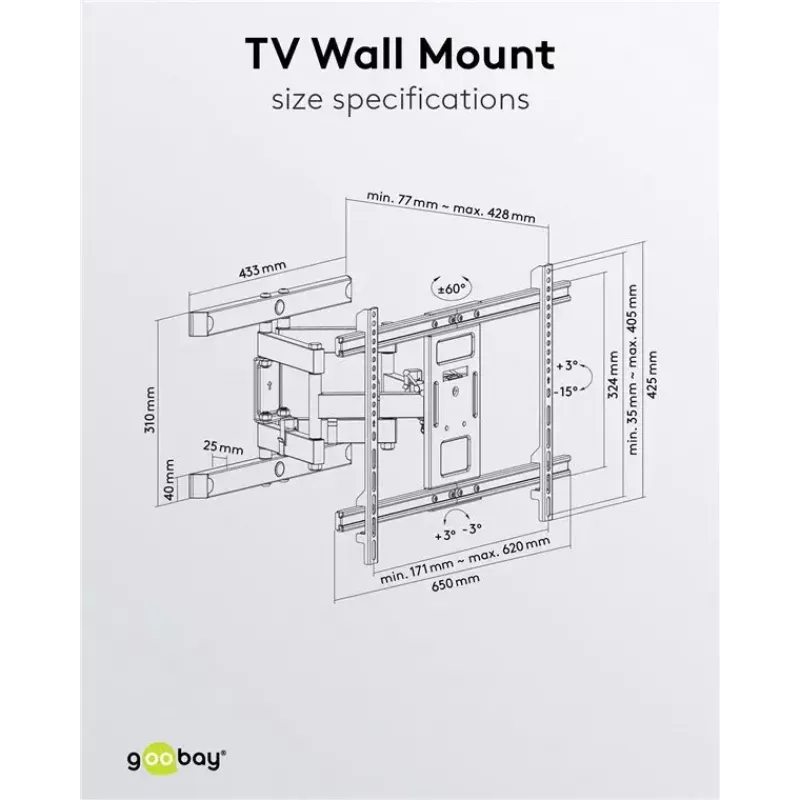 Uchwyt ścienny Goobay Pro FULLMOTION (L) 60 kg 37–70 cali