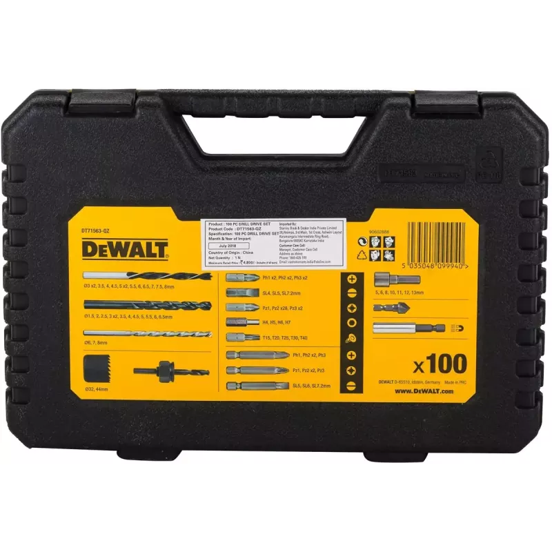 Zestaw wierteł DeWalt DT71563-QZ — 100 szt. do metalu, zawiera bity wkrętakowe i walizkę
