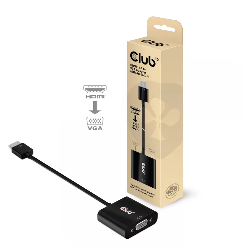CLUB3D CAC-1302 adapter kabla wideo 0.5 m HDMI Type A (Standard) VGA (D-Sub) Czarny