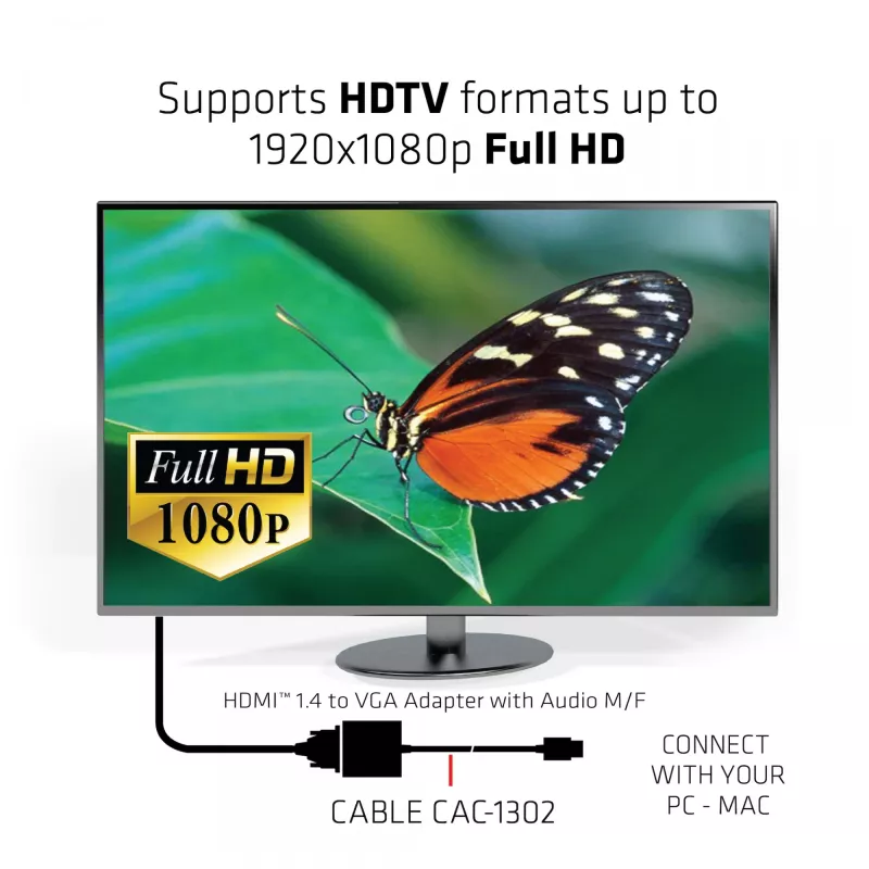 CLUB3D CAC-1302 adapter kabla wideo 0.5 m HDMI Type A (Standard) VGA (D-Sub) Czarny