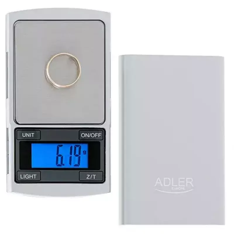 Precision scale Adler AD 3168, 100 g capacity, 0.01 g accuracy, srebrny, portable